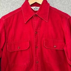 VTG‎ Woolrich Red Flannel Long Sleeve Button Up Shirt Shacket Mens Size M